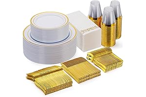 Delectable Dashing White Party Plates, Cups, and Napkins, 350-Piece Gold Dinnerware Set