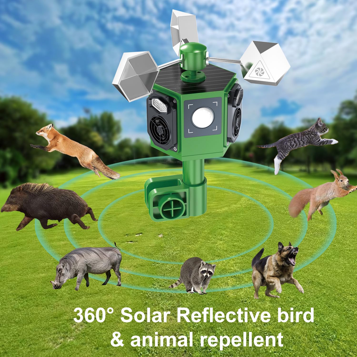 2X Repelente de Aves Solar ultrasónico para Exterior,Repelente de Palomas Reflectante para Exterior,Dispositivo Repelente de Aves de jardín con luz Intermitente