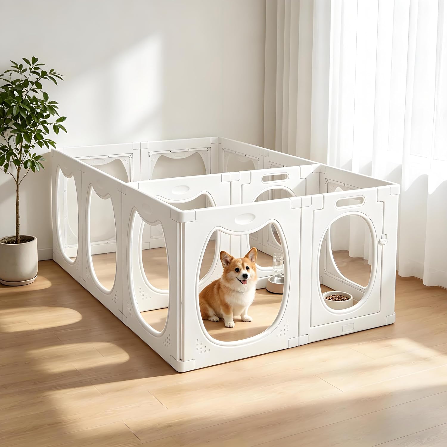 Deluxe Clear Acrylic Dog Playpen with Dual Doors, 10+2 Panel Puppy Playpen with Room Partition, 23.6" Transparent Pet Fence, Expandable, Easy Assemble, Non-Slip, for Multiple Pets/Small-Medium Dogs