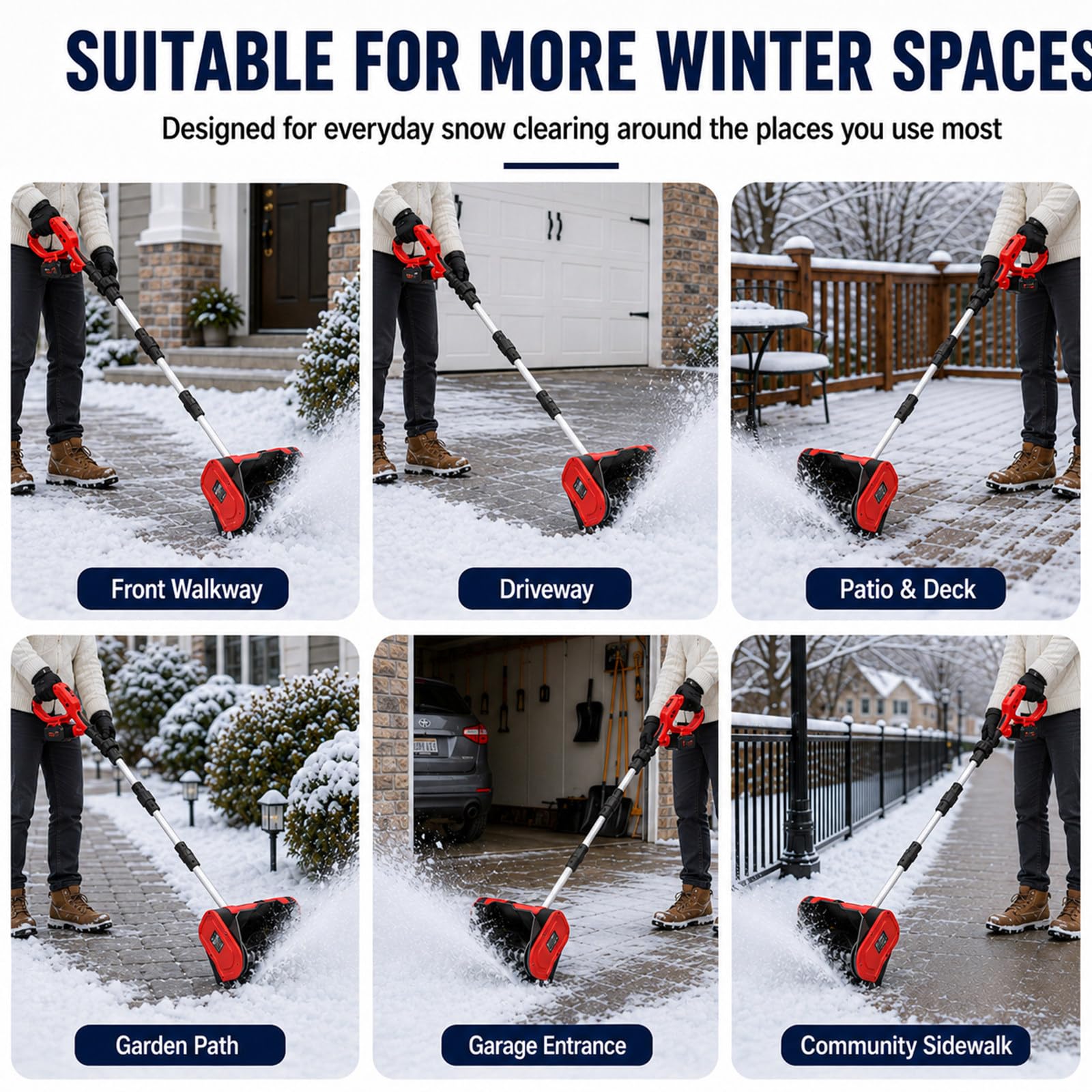 Pala da Neve elettrica 21 V con Batteria da 3,0 Ah, Motore da 1000 W, Larghezza 31 cm e Lancio Fino a 8 m per vialetti, marciapiedi, terrazze e ingressi di casa in Inverno