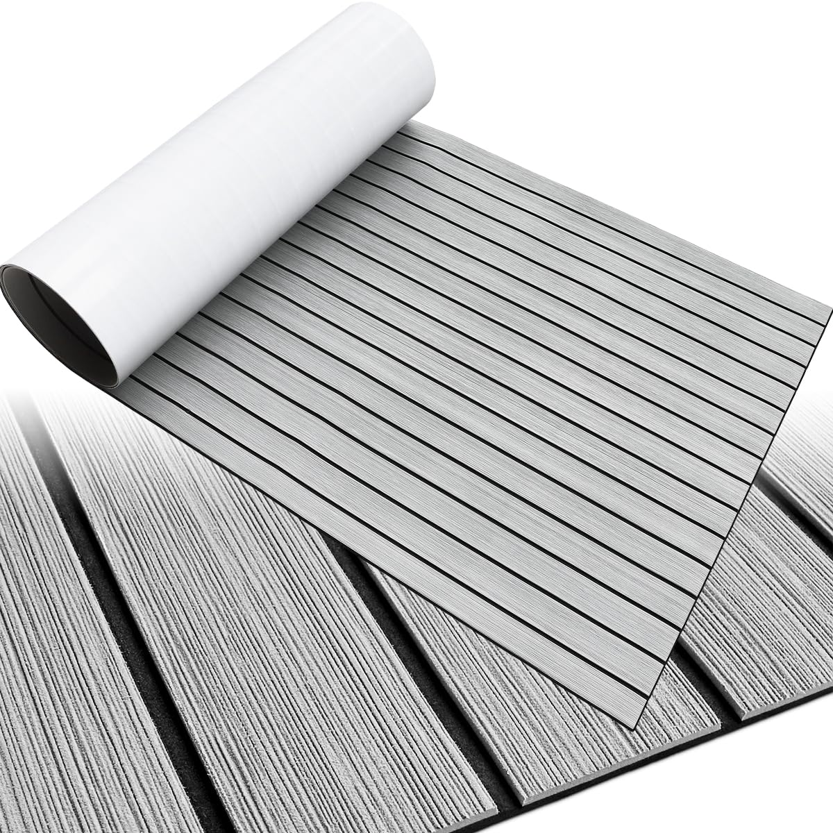 HZCHIONE EVA Foam Faux Teak Sheets 240x41cm - Boat Decking Roll, Marine Carpet for Kayak, Yacht, Motorboat, RV Flooring, Self-Adhesive Non-Slip Mat