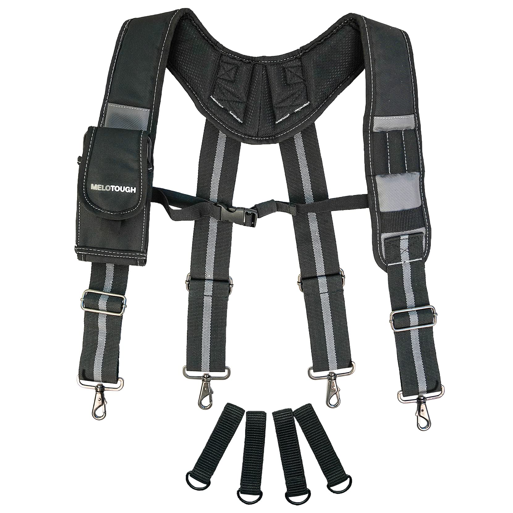 MELOTOUGH Tool Belt Suspenders Detachable Phone Holder &amp; Foam Pads