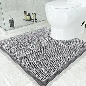Smiry Luxury Chenille Toilet Rugs U-Shaped 24x24, Soft Absorbent Non-Slip Contour Bathroom Rugs for Toilet, Machine Washable Contoured Bath Mats, Grey