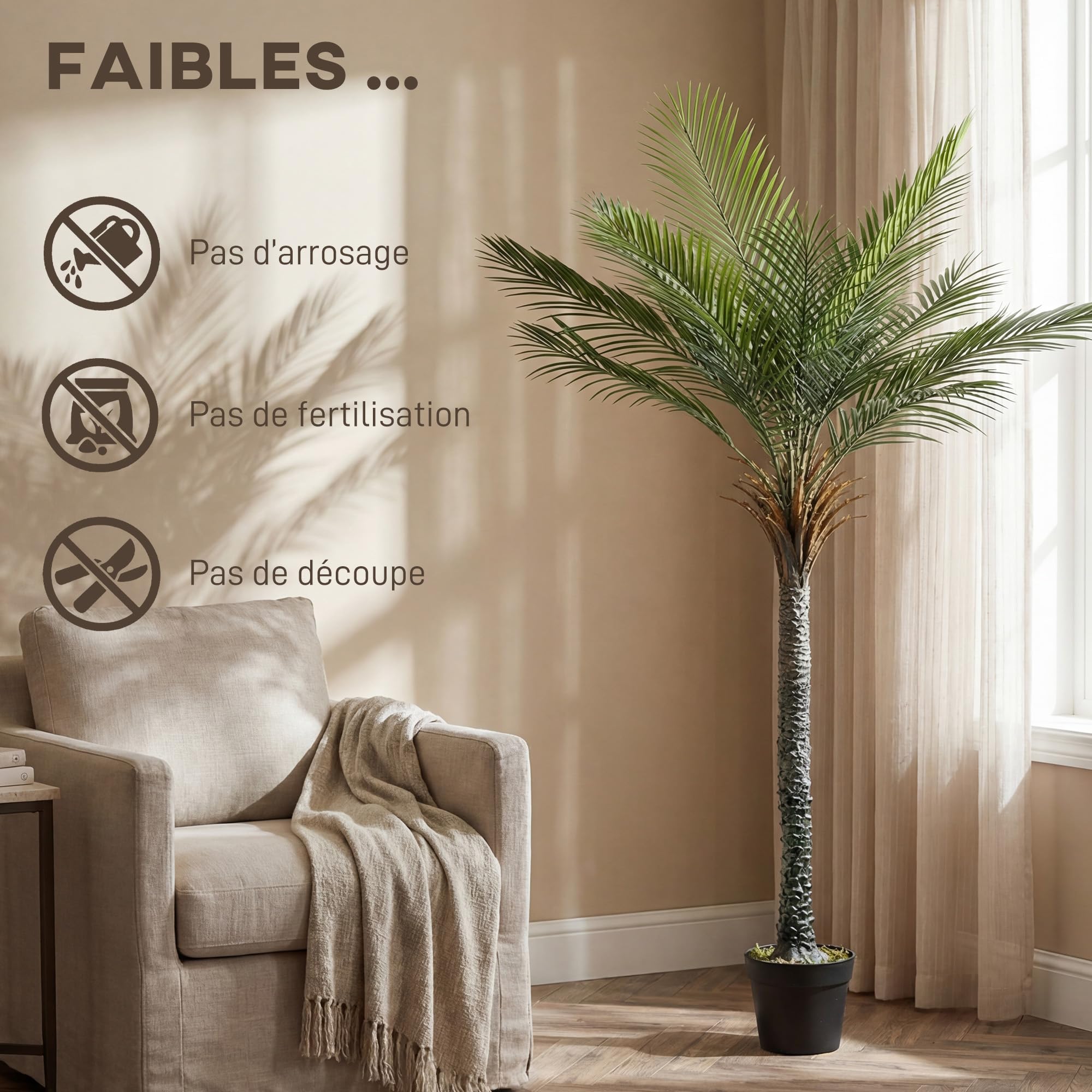 HOMCOM Palmier Artificiel 180 cm Plante Artificielle Tropicale en Pot