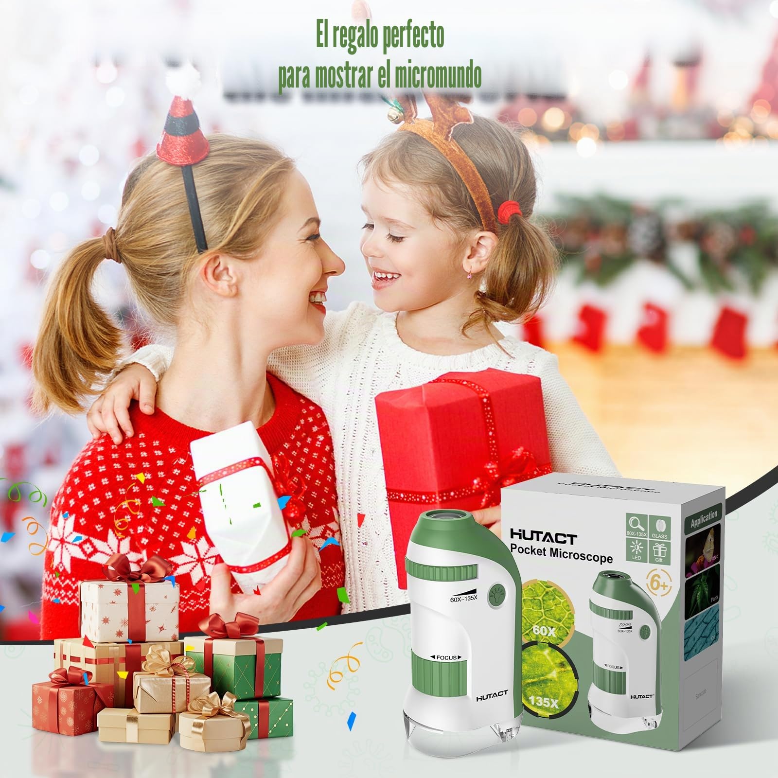 Microscopio Portatil para Niños con Juego de Portaobjetos: 60x-135x Mini Microscopio LED de Bolsillo Regalo Educativo Infantil para Estudiantes Adultos Observación Microbiológica