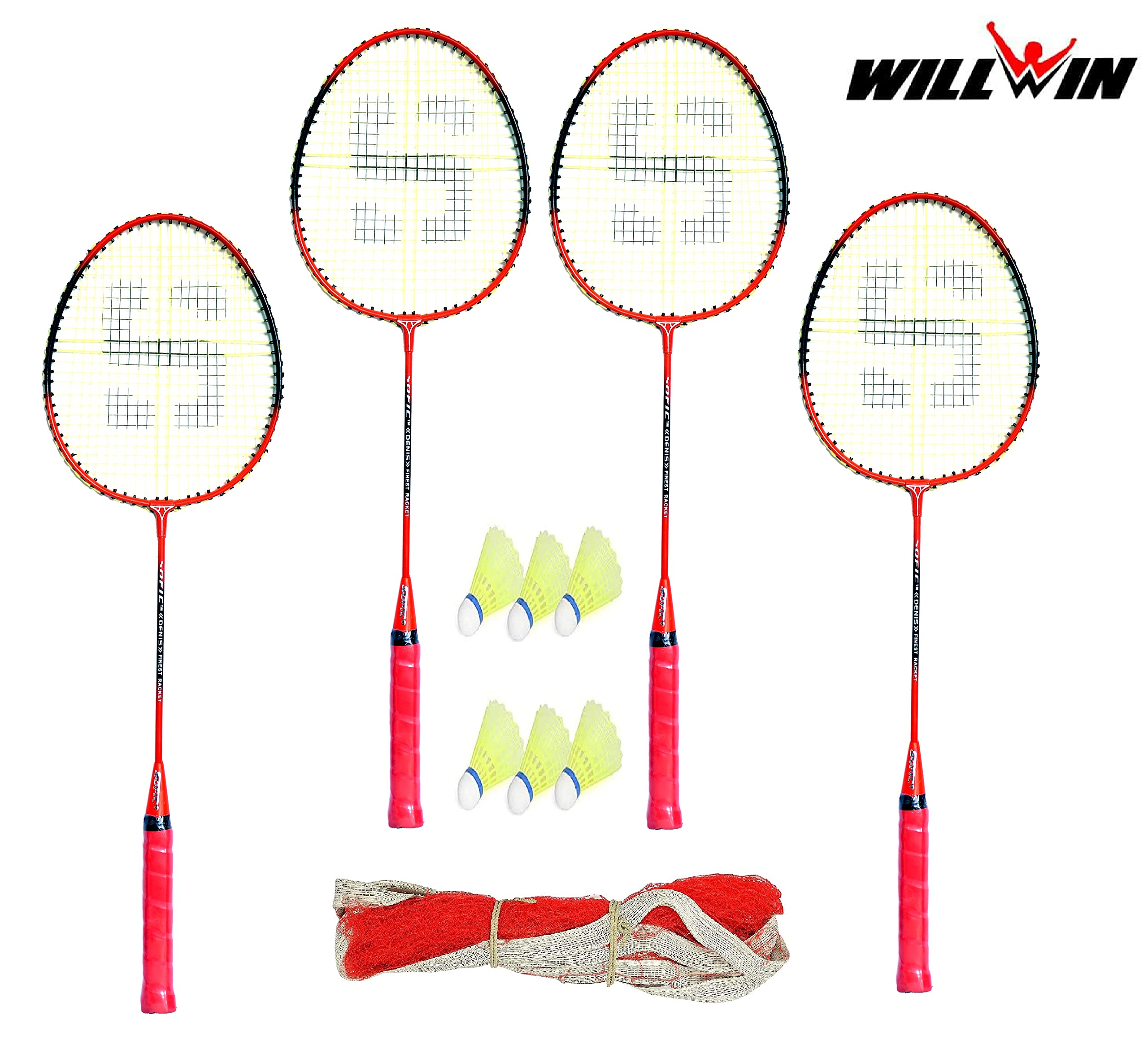 WILLWIN Super King Badminton Complete Racket Set of 4 Badminton and 6 Nylon Shuttle and 1 Badminton net Free (B09QXGJG6J) Amazon Price History, Amazon Price Tracker
