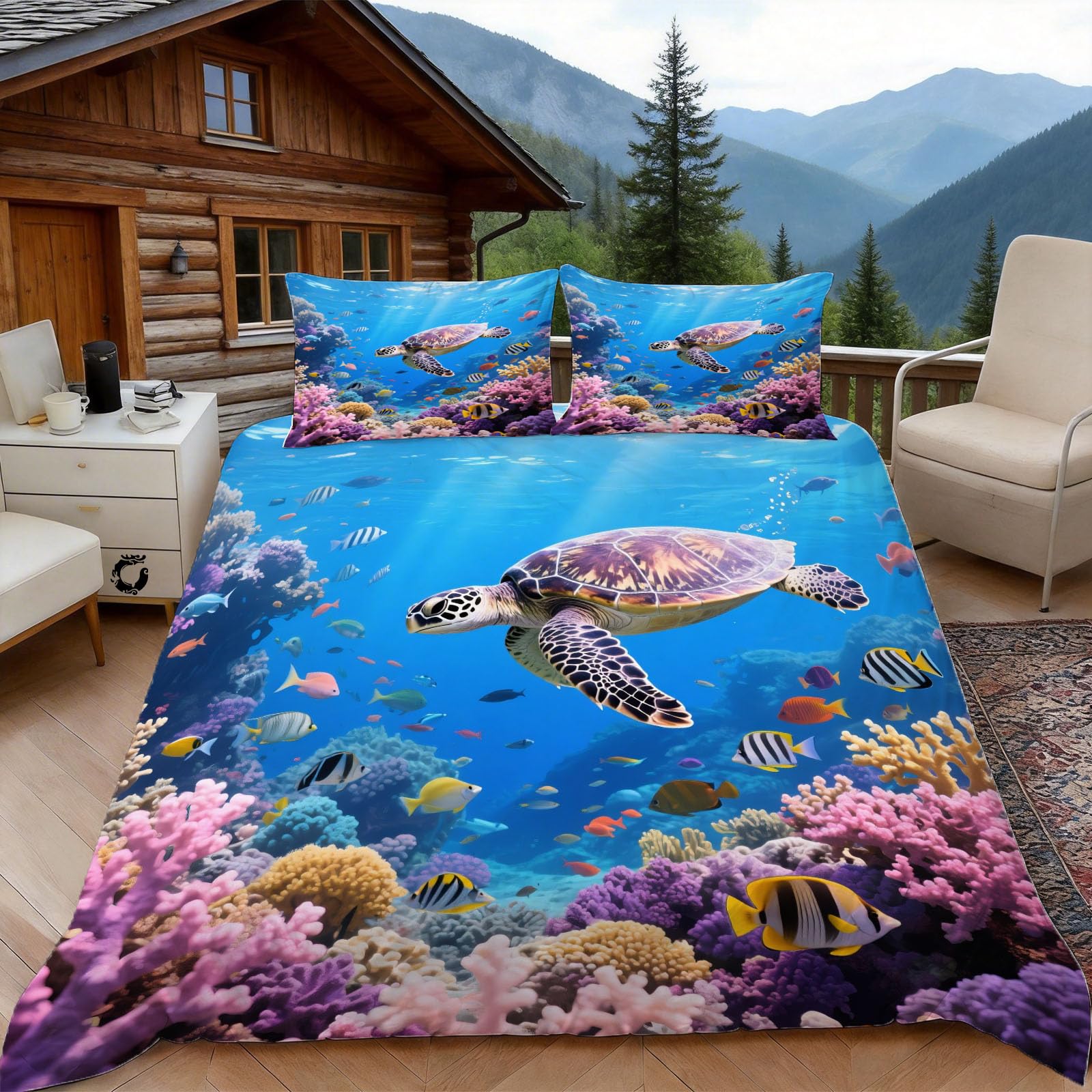 Parure de lit tortue de mer 140x200 pour une chambre style évasion marine