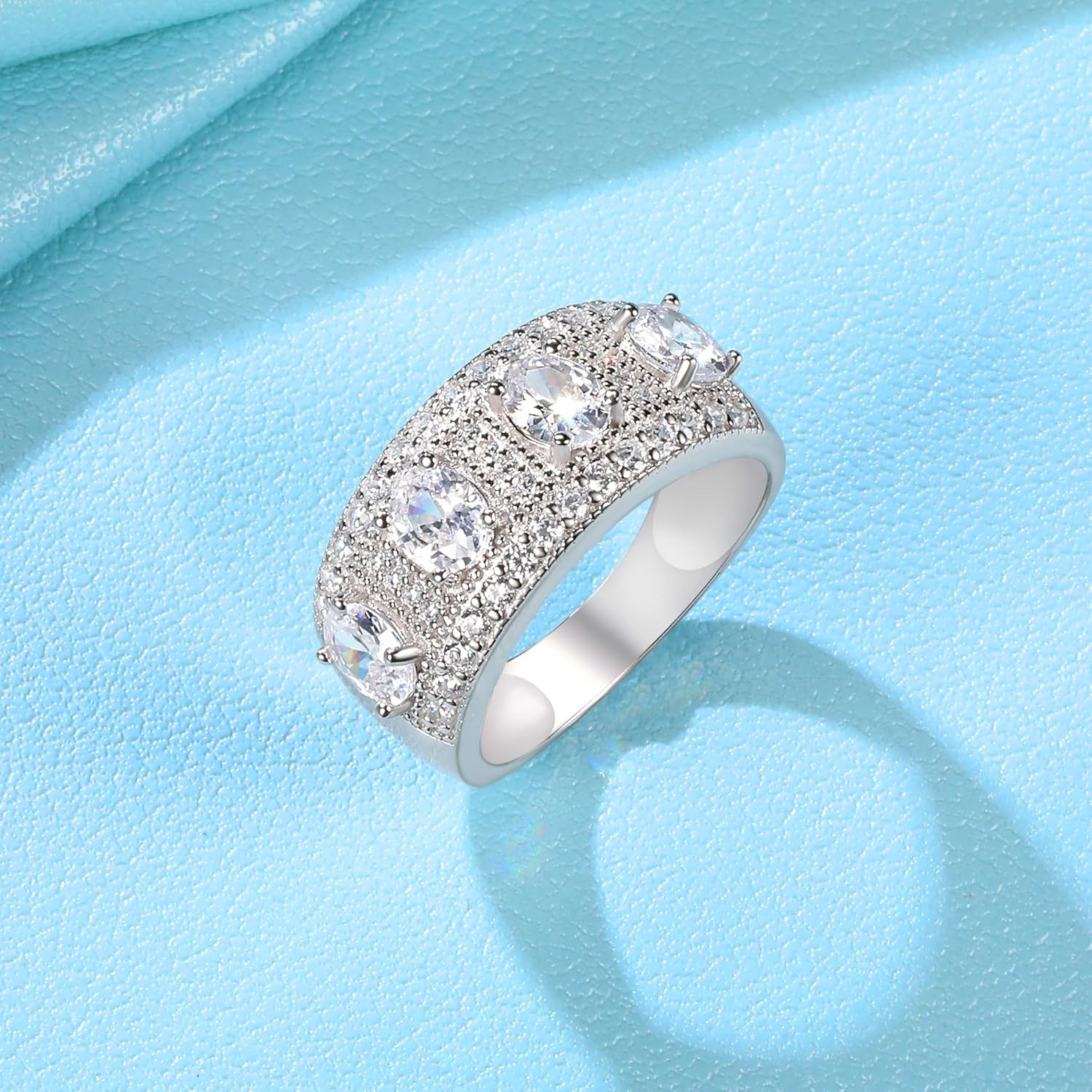 VOLUKA 925 Sterling Silver Cubic Zirconia Wide Band Rings for Women Men Eternity Band Rings Promise Wedding Rings Gift for Her - Image 5