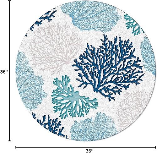 Miniatura 2 de Alfombra redonda azul océano coral de 3 pies, lavable para interiores, dormitorio, cocina, baño, sala de estar, comedor, lavandería, oficina, área +