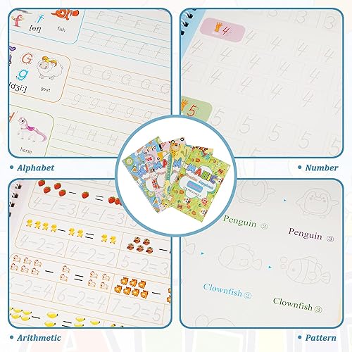 Miniatura 5 de 4 cuadernos de práctica mágica para niños, libro de práctica de escritura a mano ranurada, libro de práctica de escritura reutilizable para niños,