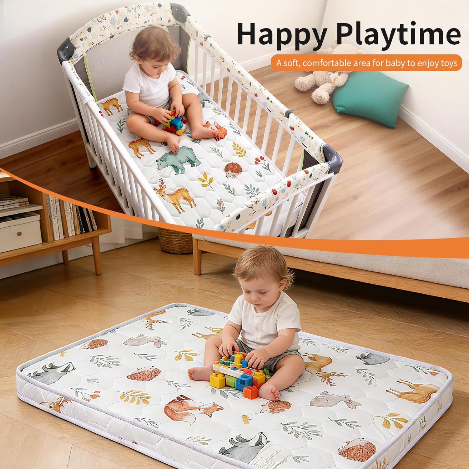 Pack and Play Mattress Pad 38x26x1.5 – Non-Slip Bottom & Breathable Playpen Mattress for Baby, Firm Foam Pack n Play Mattress Replacement for Graco/Baby Trend Playard, Soft Portable Mini Crib Mattress
