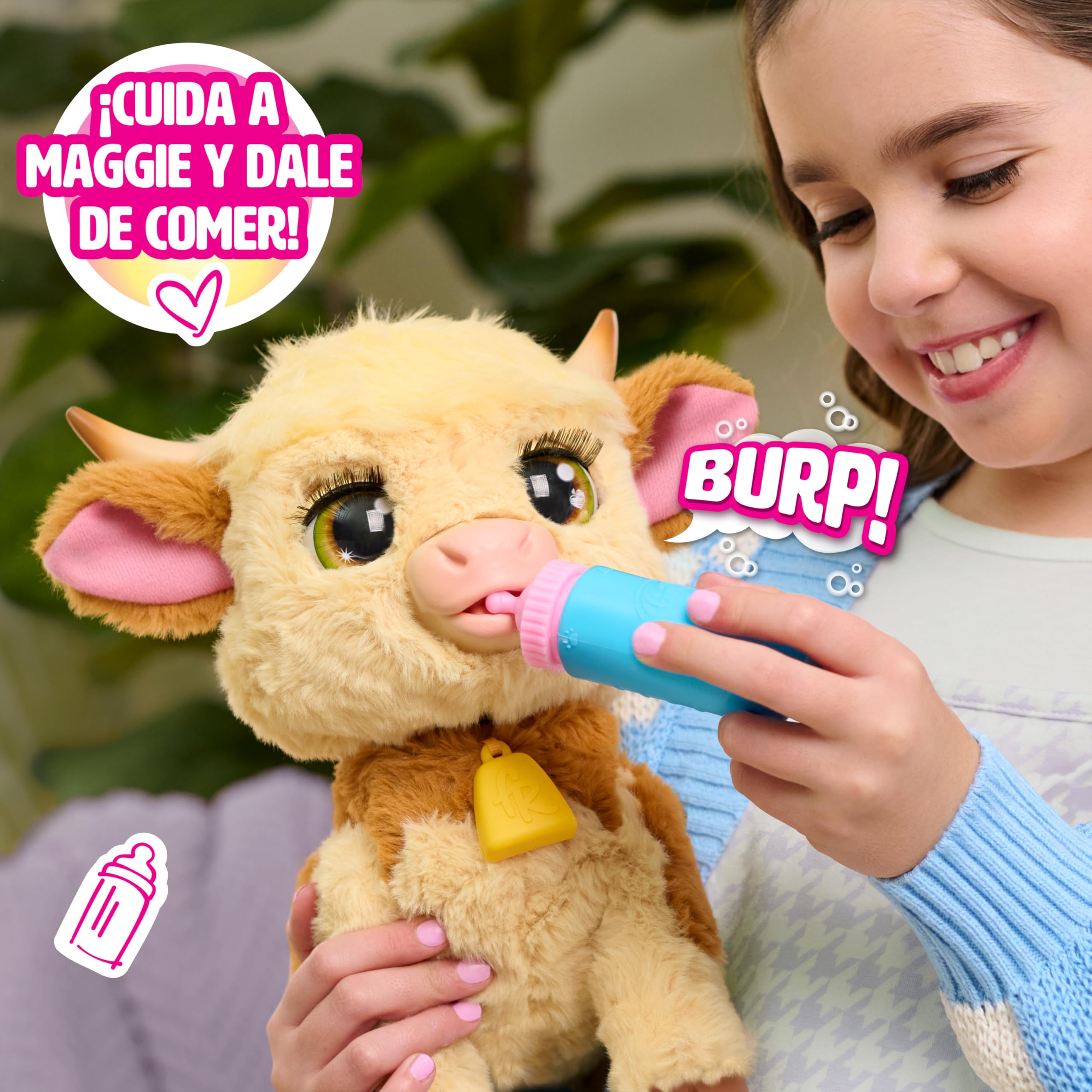 Just Play Juguete Interactivo furReal Maggie la Vaca Que Come y te Sigue, de 27,9 cm, más de 50 Sonidos y reacciones, Animal de Peluche, Juguete para niños a Partir de 4 años