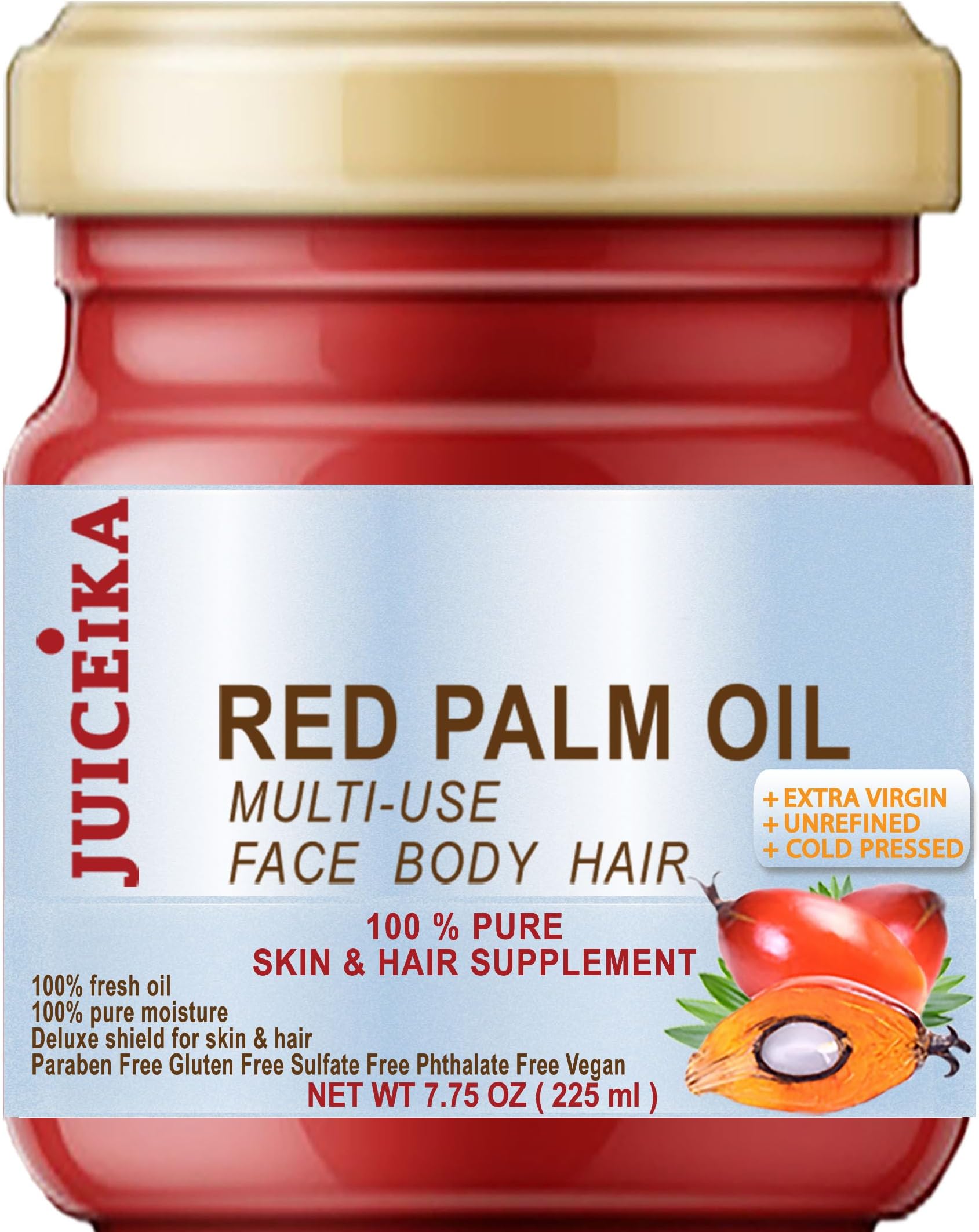 100% PURE ORGANIC RED PALM OIL Brazilian. EXTRA VIRGIN/UNREFINED/RAW COLD PRESSED. 100% Pure Moisture. Skin & Hair Supplement.