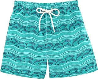 Calção de banho para meninos Dolphin Wave, calção de banho de secagem rápida para meninos com forro de malha