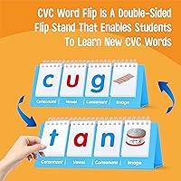 Vista 2 de CVC Word Flip Chart - 40 Tarjetas de doble cara con palabras de vocal corta, independiente, herramienta educativa de aprendizaje para suministros