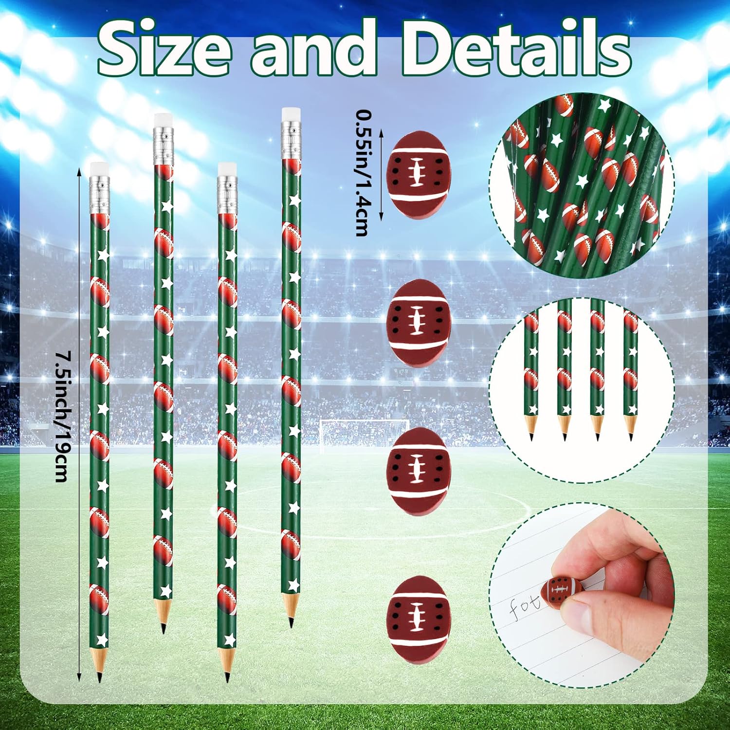 Tinlade 72 Pcs Football Pencils and Erasers for Kids Fun Wooden Pencils for Kids Boys Sports Themed Stuff Birthday Party Favors Gifts Valentine Goodie Bags Students Stationery School Office Supplies - Image 2