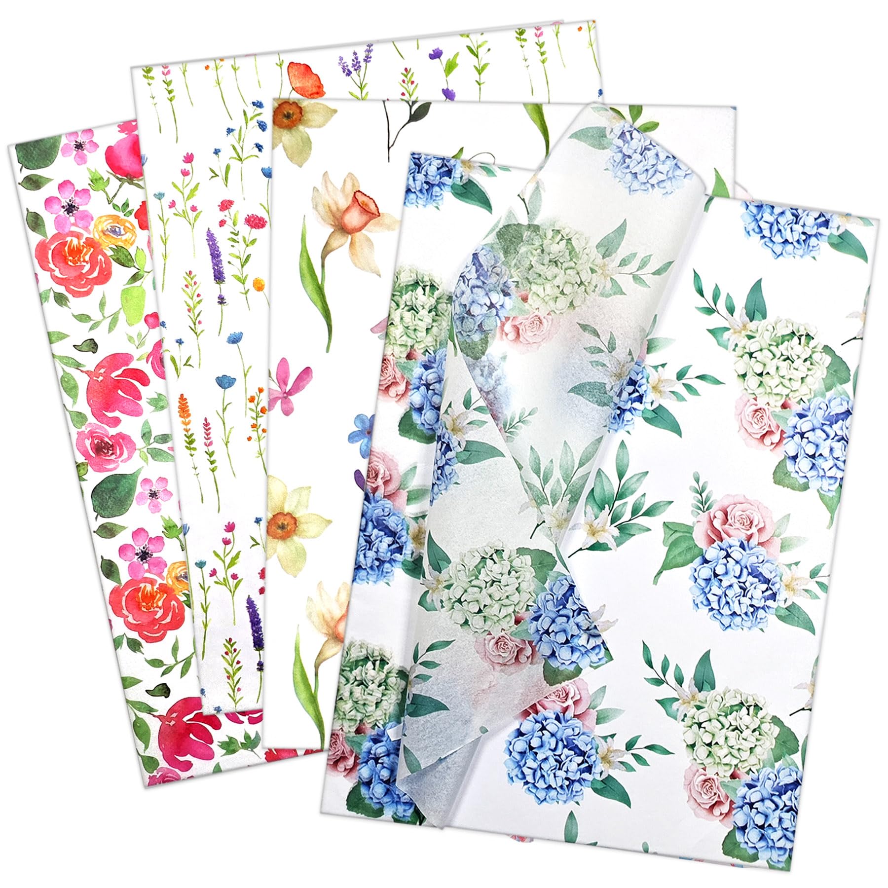 LIAPAWPAW Floral Gift Tissue Paper 60 Sheets 20x14, Elegant Lavender Hydrangea Flower Wrapping Tissue Paper for Gift Bag Craft, Watercolor Wildflower Bouquet Packaging for Wedding Bridal Shower Decor — image 1