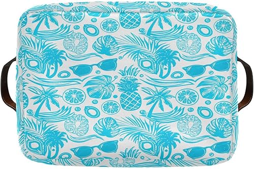 Miniatura 9 de Storage Bins Pineapples Large Rectangle Storage Baskets with Leather Handle Foldable Storage Bin for Home Closet Office 2PACK