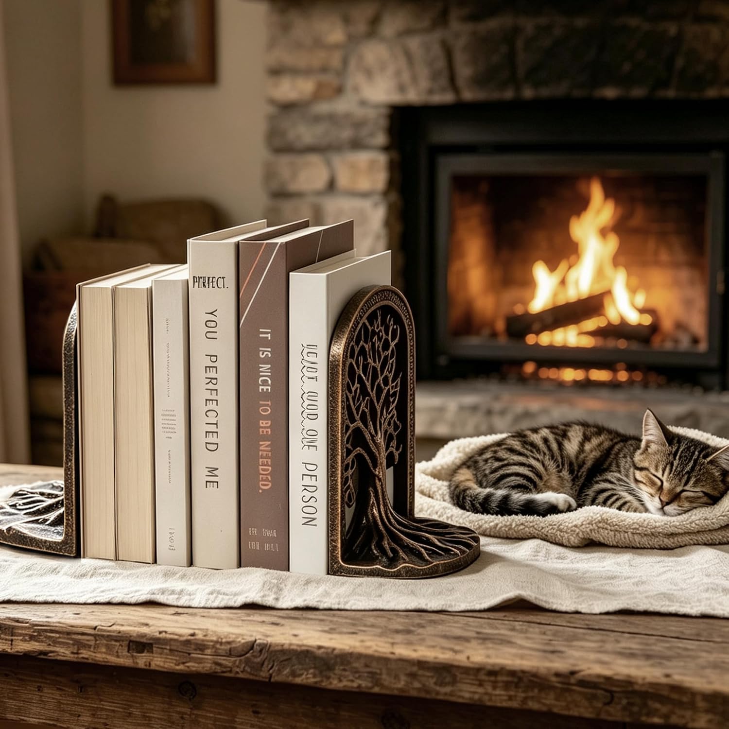 Tree of Life Decorative Bookends Set for Heavy Books, Shelves