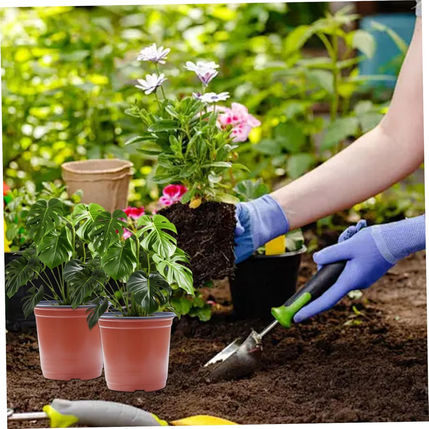 Nursery Pots for Plants, 7 Inch Nursery Pots with Drainage Stackable Plastic Plant Pot 100PCS for Indoor Outdoor Garden Succulents Cutting Transplanting Planter..