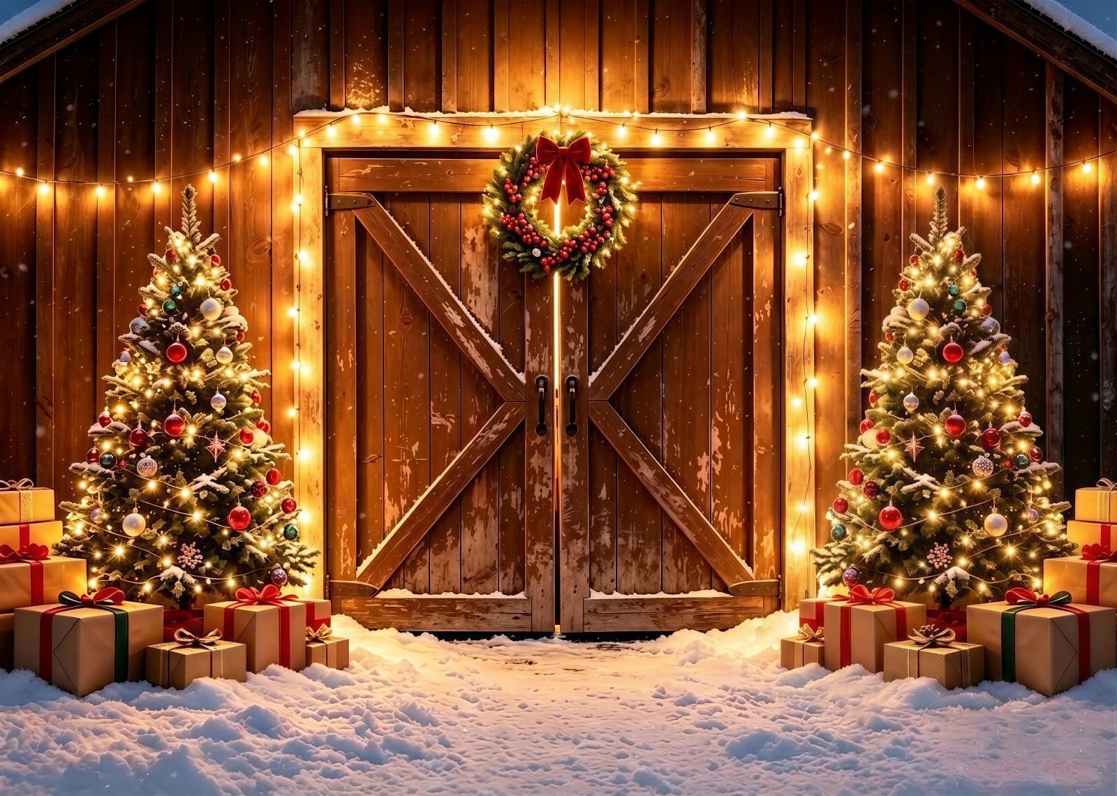 8x8FT Pared Madera Rústica Árbol Navidad Fondo Fotográfico