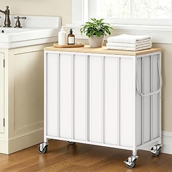 120L Laundry Hamper with Lid, Rolling Laundry Basket with Dual Liner Bags