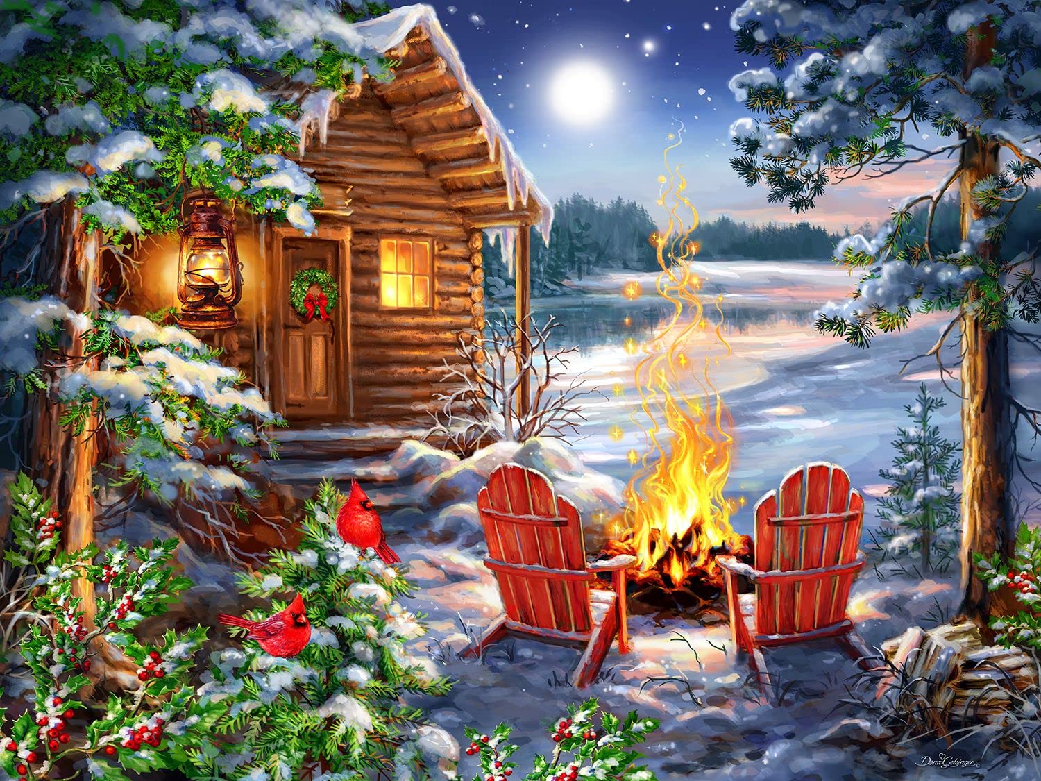 Christmas Cabin 500 Piece Jigsaw Puzzle for Adults or Children Designed for Holiday Fun- Made in The USA with Precision fit Pieces for a Great Puzzling Experience