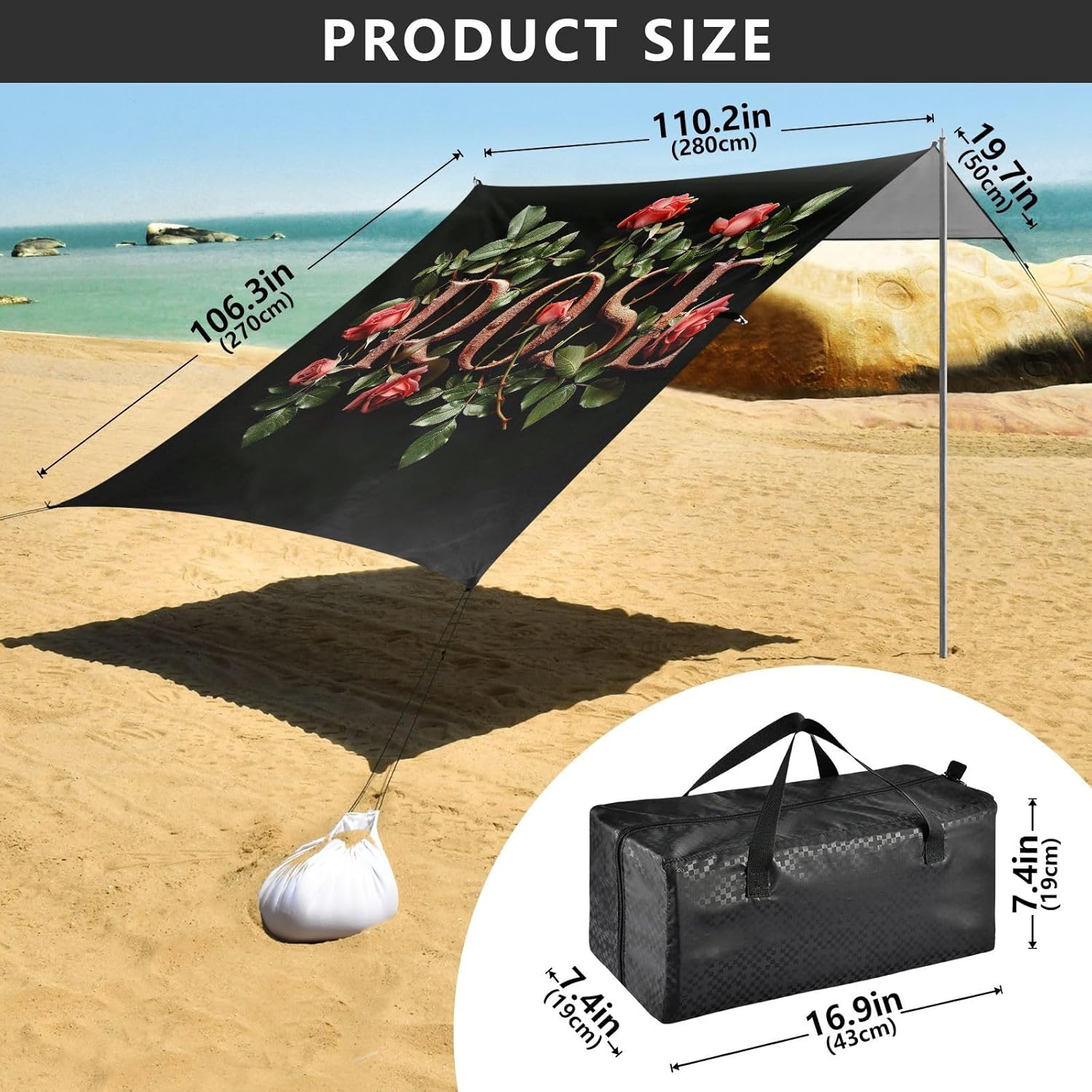 ALAZA Red Rose Flower Beach Tent Sun Shelter UPF50+ Protection Beach Shade Canopy w/ 4 Sandbags for Outdoor Camping, Fishing, Backyard Fun, Picnic, 10x9 ft