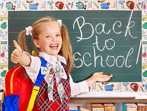 Miniatura 7 de Whaline 2 rollos de 20 yardas de cinta con borde de alambre de regreso a la escuela, 2.5 pulgadas, tela temática escolar, cintas decorativas para