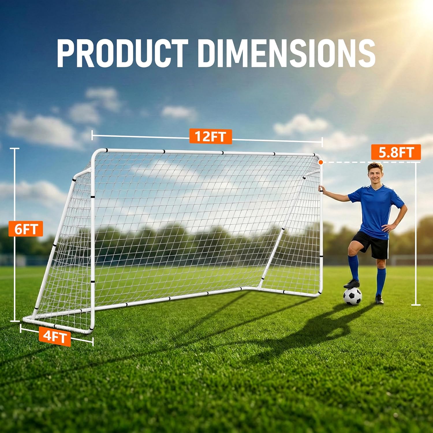 HomGarden 12'x6' Soccer Goal, Portable Football Net with Frame, Backyard Training & Outdoor Practice Goals for Adults & Kids, Easy Setup Tournament Equipment