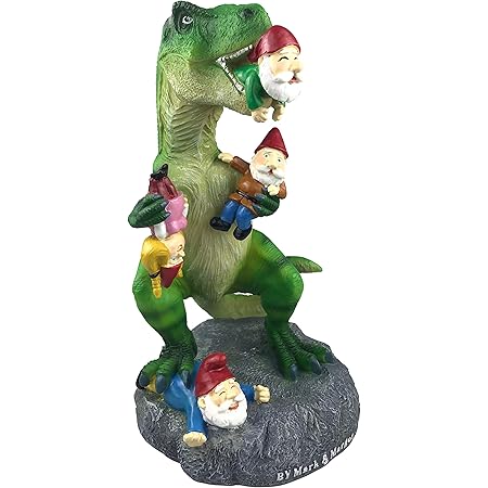By Mark & Margot - Outdoor Garden Gnomes Picnic Sleeping Cat Statue - Beautiful Funny Novelty Gift (One Size, Dinosour Gnomes)
