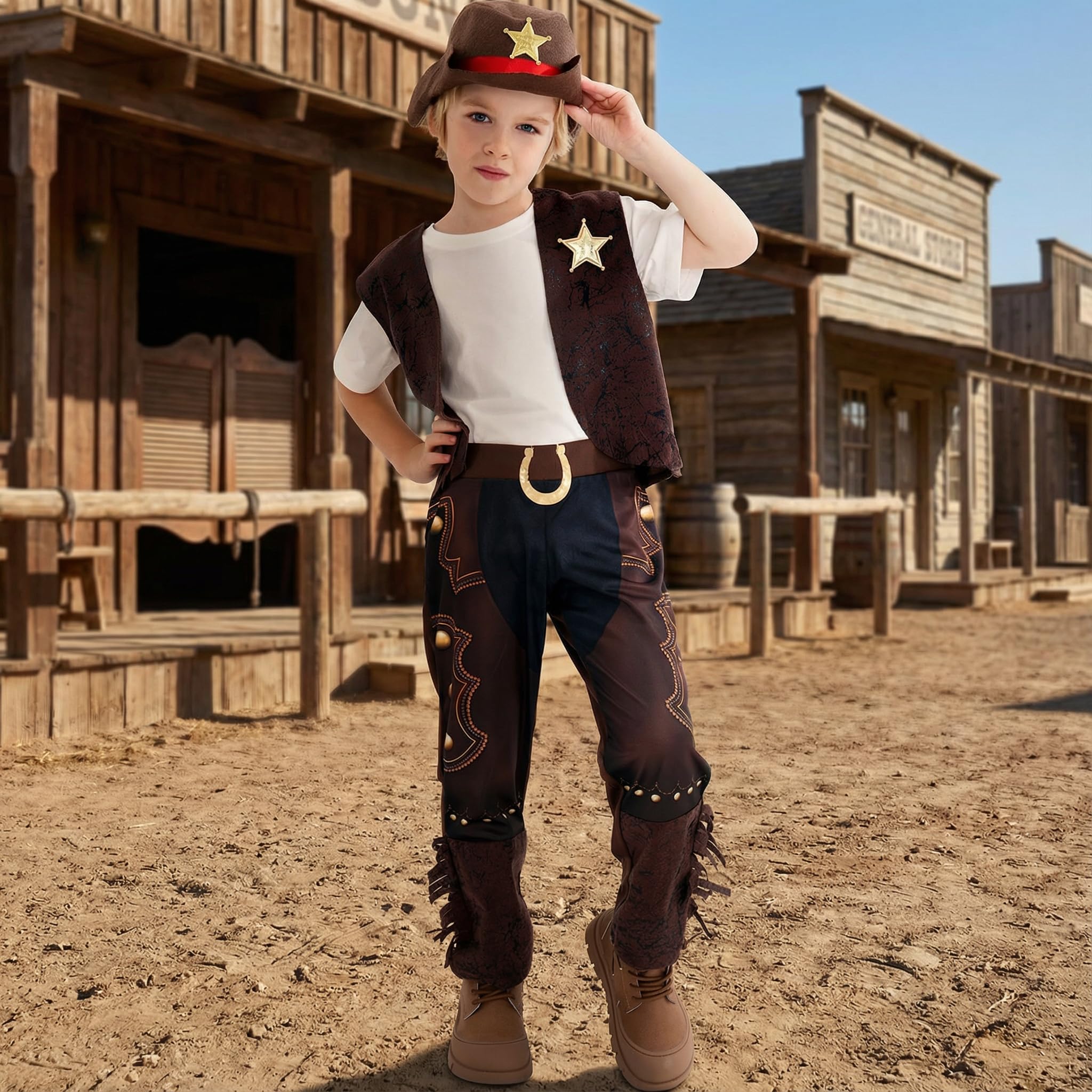 Webeasy Western Cowboy Costume for Kids Kids Cowboy Outift Wild Western Cosboy Fancy Dress - Role Play, Halloween, Parties Events - Image 3