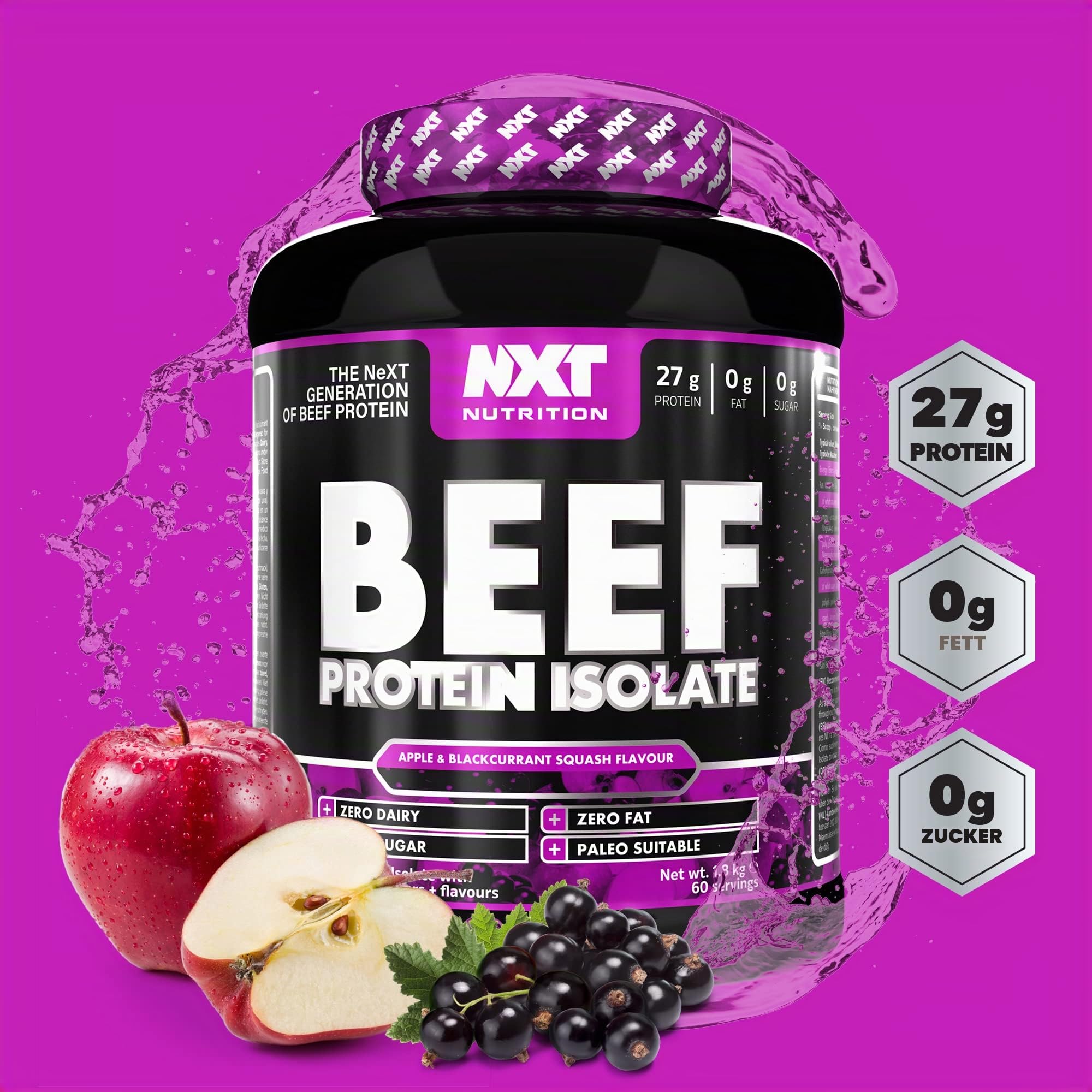 NXT Nutrition Beef Protein Isolate Powder – Protein Powder, Alternative zu Whey Protein und Vegan Protein Powder, Halal, Lactose, Dairy, Gluten und Soy Free – 1,8 kg Pineapple Blast