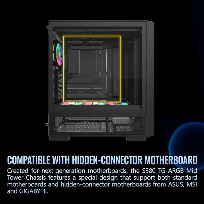 Gabinete Thermaltake S380 TG ARGB Mid Tower con Ventiladores ARGB PWM incluidos, soporte para radiador de 360 mm, espacio para GPU de hasta 400 mm, vidrio templado y diseño para gaming miniatura 3