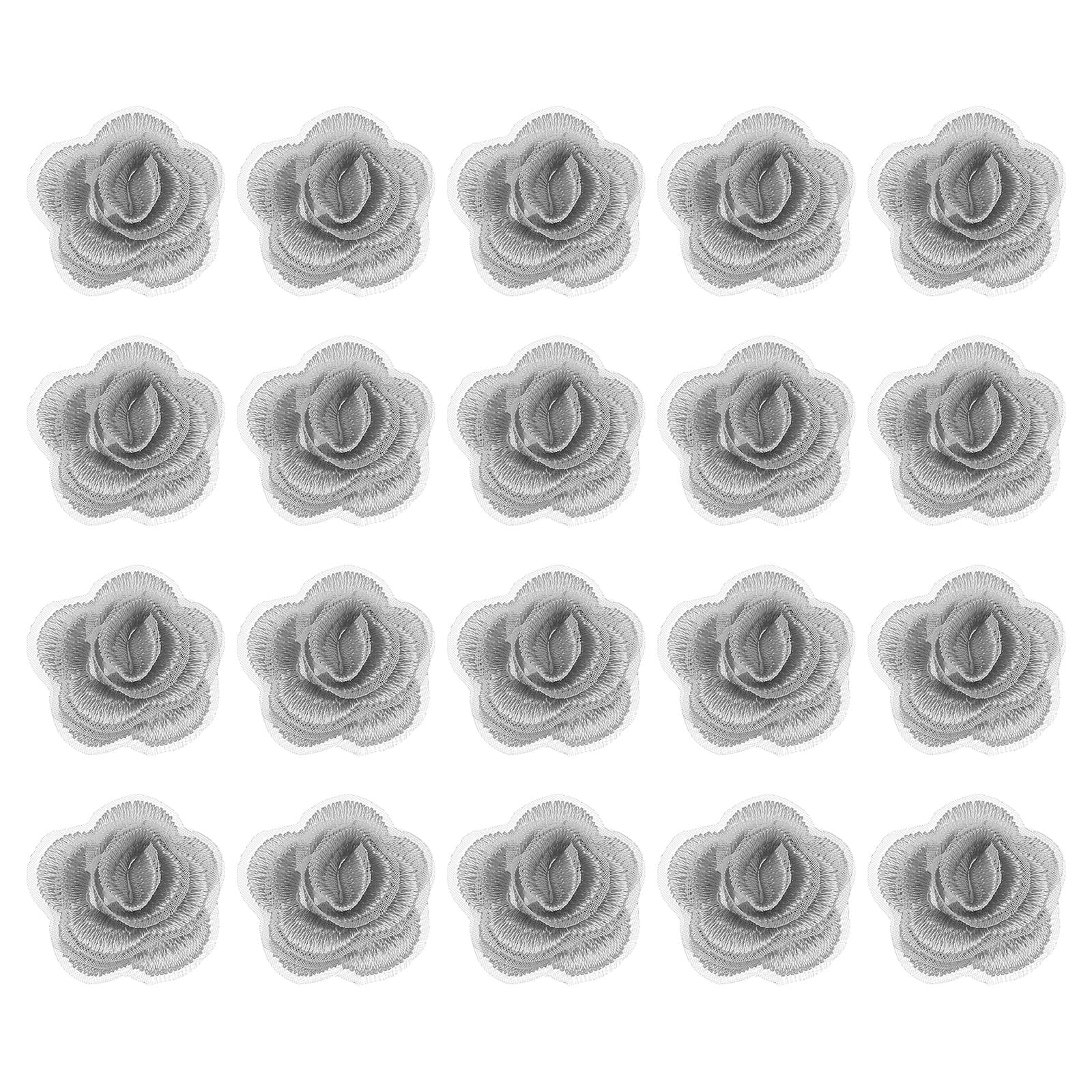 sourcing map 20 Pcs Floral Applique, 3D Flower Lace Applique Sew on Patch Embroidery Floral for Clothes Dresses Hair Ornaments Sewing DIY Craft Decoration, 2.8cm Silver