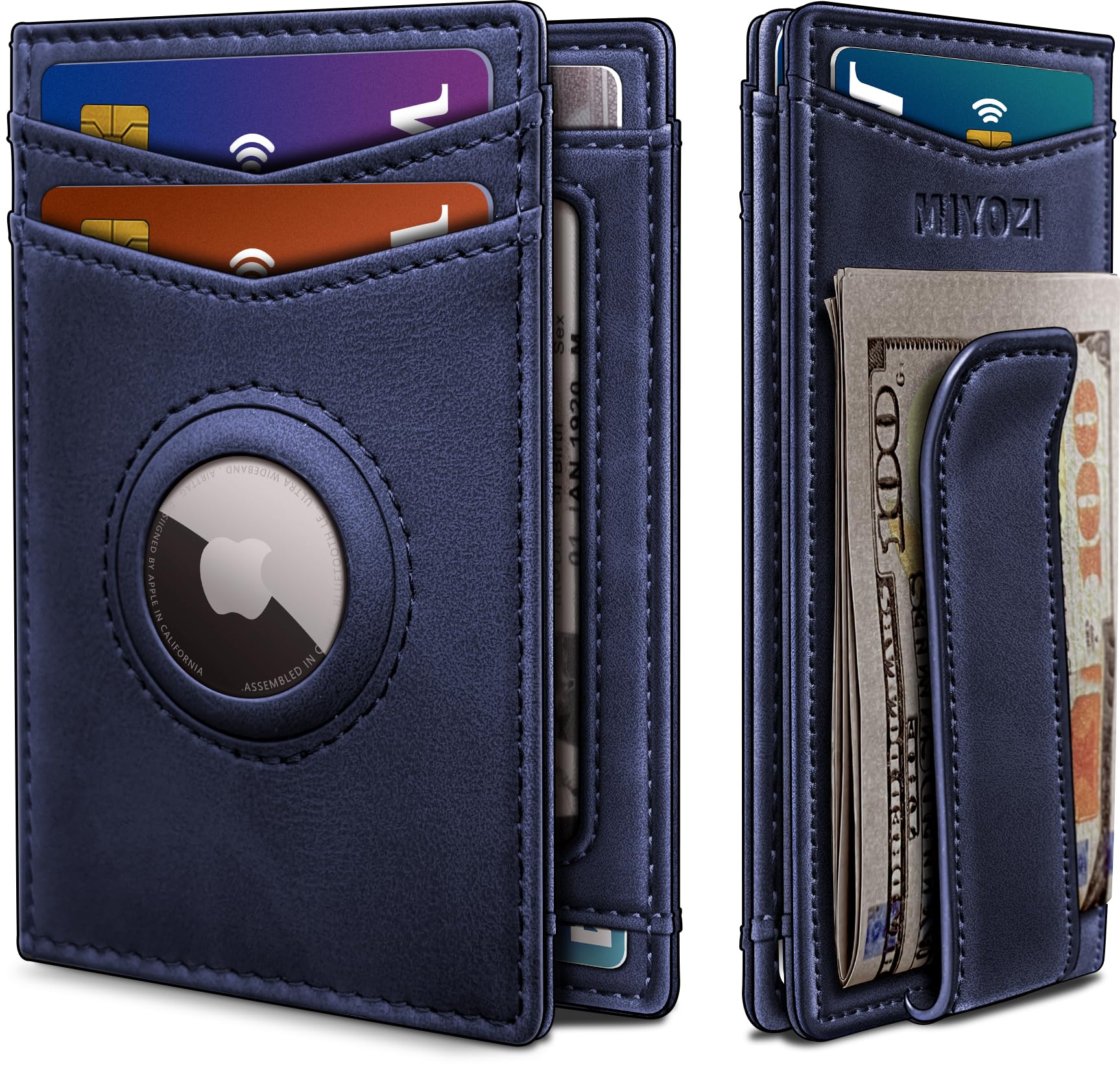 miyozi Airtag Wallet for Men- with Money Clip Gift Boxed, Magnetic Closure Slim Genuine Leather Front Pocket Wallet, 4.1"x 2.8", RFID Blocking