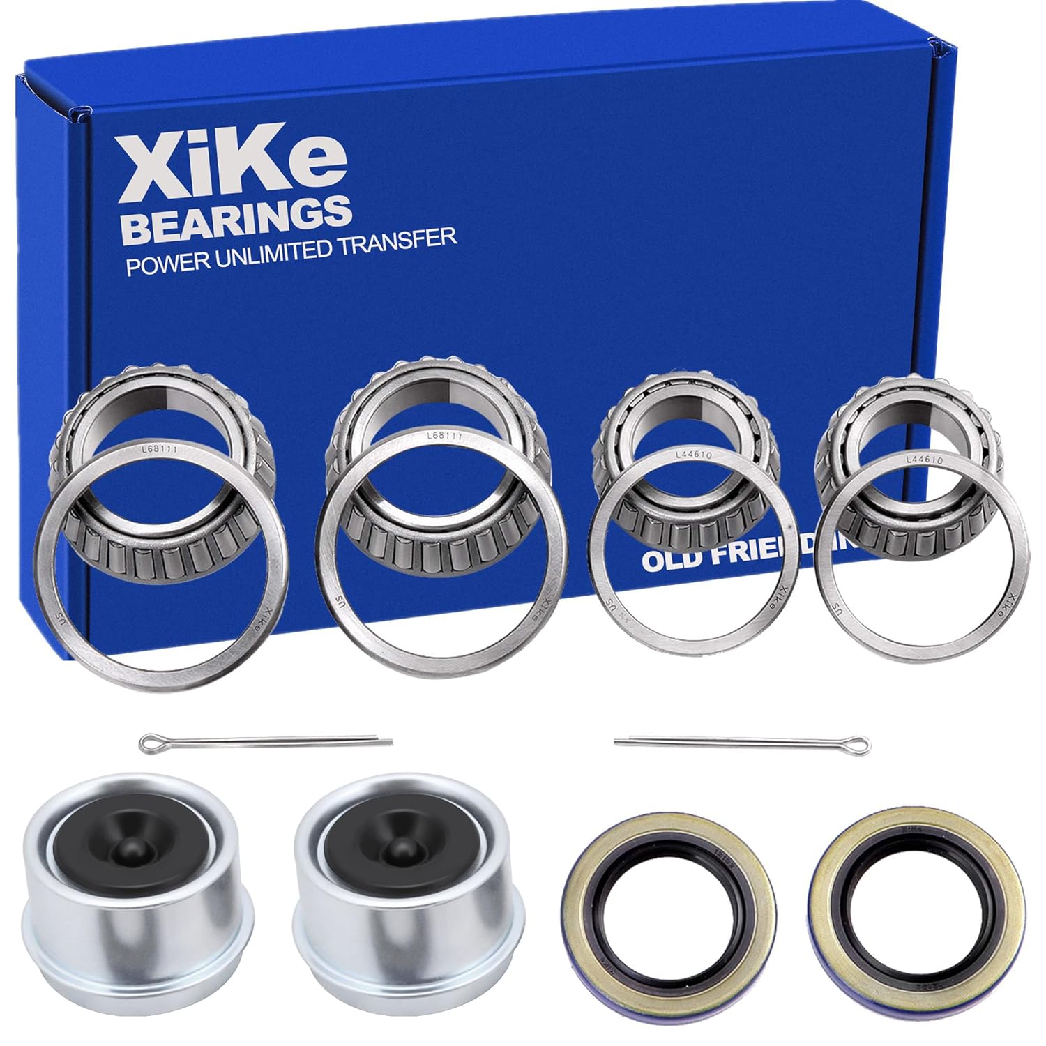 XiKe 2 Set Fits for 1-3/8” to 1-1/16” Axles Trailer Wheel Hub Bearings Kit, L68149/L68111 and L44649/L44610, 171255TB Seal OD 1.719”, Dust Cover and Cotter Pin, Rotary Quiet High Speed and Durable.