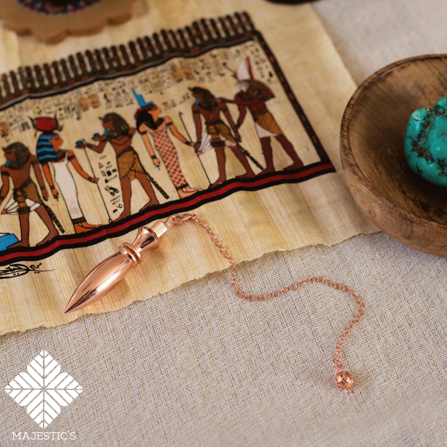 Pendolo Per Radiestesia Egiziano Apribile In Metallo Placcato Oro Rosa | Orologio Divinatorio Isis Con Catena E Sacchetto - 4