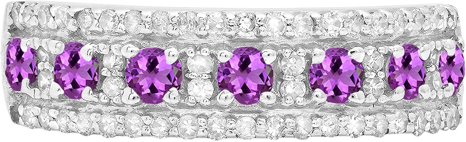 Dazzlingrock Collection Round Gemstone & White Diamond 7 Stone Anniversary Wedding Band for Women (White Diamond: 0.30 CT, Color I-J, Clarity I1-I2) in 14K Solid White Gold