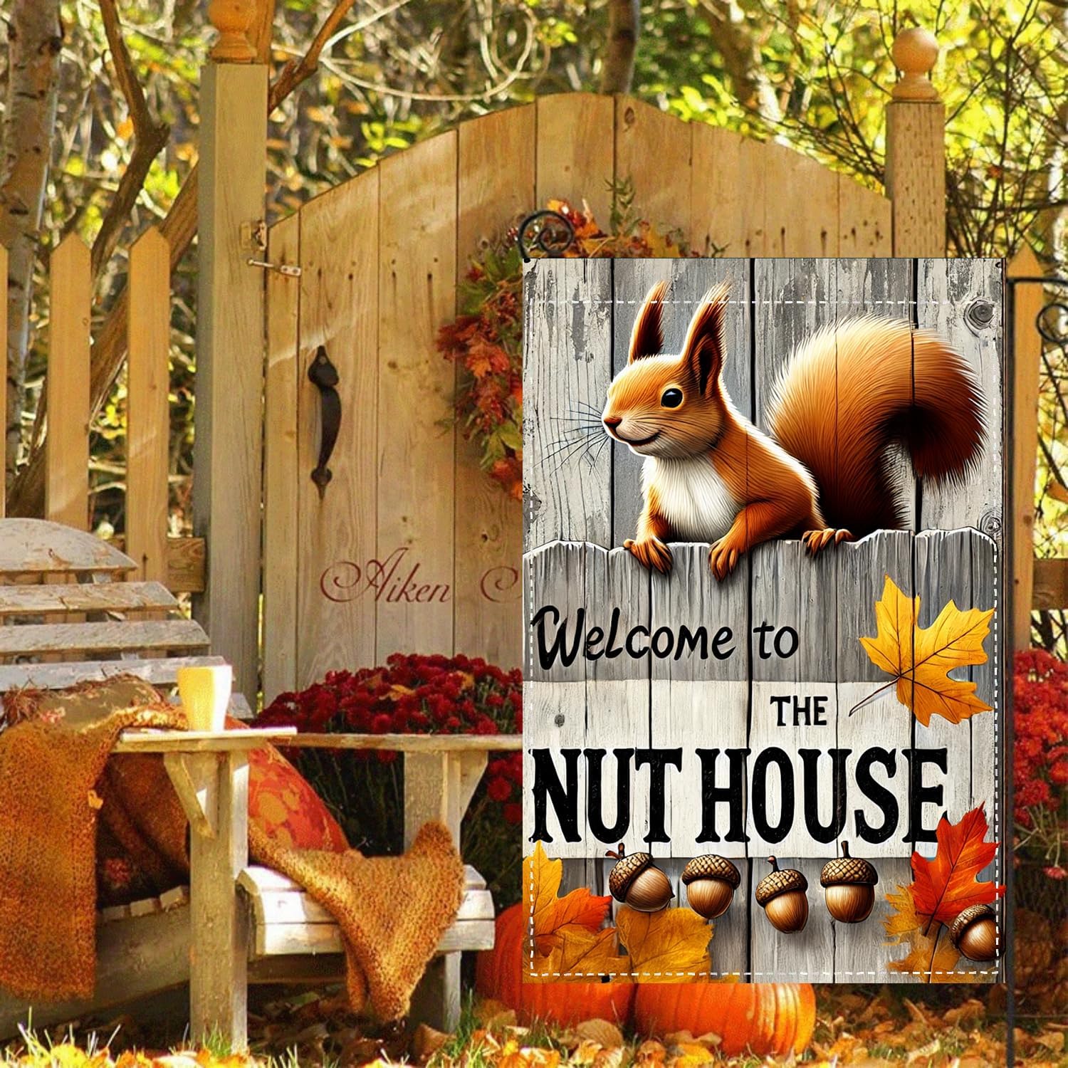Welcome Squirrel Garden Flag 12x18 Inch Double Sided Yard Banner with Acorns Outdoor Decoration for Porch or Lawn - Image 6