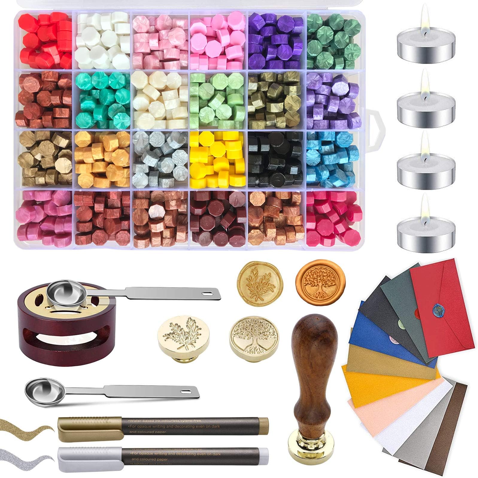 7 In 1 Wax Seal Stamp Kit With 24 Colors Of Wax Seal Beads Totaling 648 Pcs, Wax Seal Stamp, Heater, Wax Seal Metallic Pen, Wax Seal Kit Perfect Decoration For Wedding Invitations, Mails, Cards, Gifts