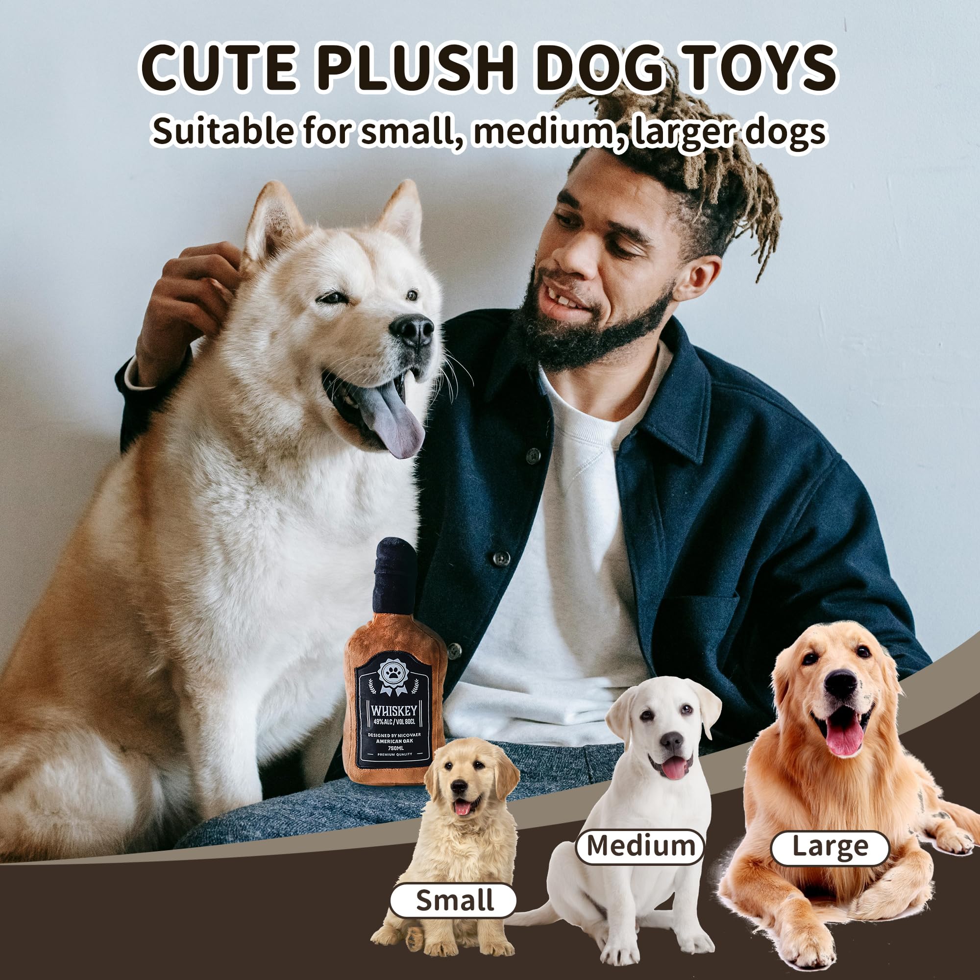 Hundespielzeug aus Plüsch, Quietscher, lustig, niedlich, Kralle, 26,9 cm, Braun, 1 Packung mit Rinde, Spielzeug, Whisky, Hundespielzeug, Welpen, Hundegeschenke für Hundegeburtstag