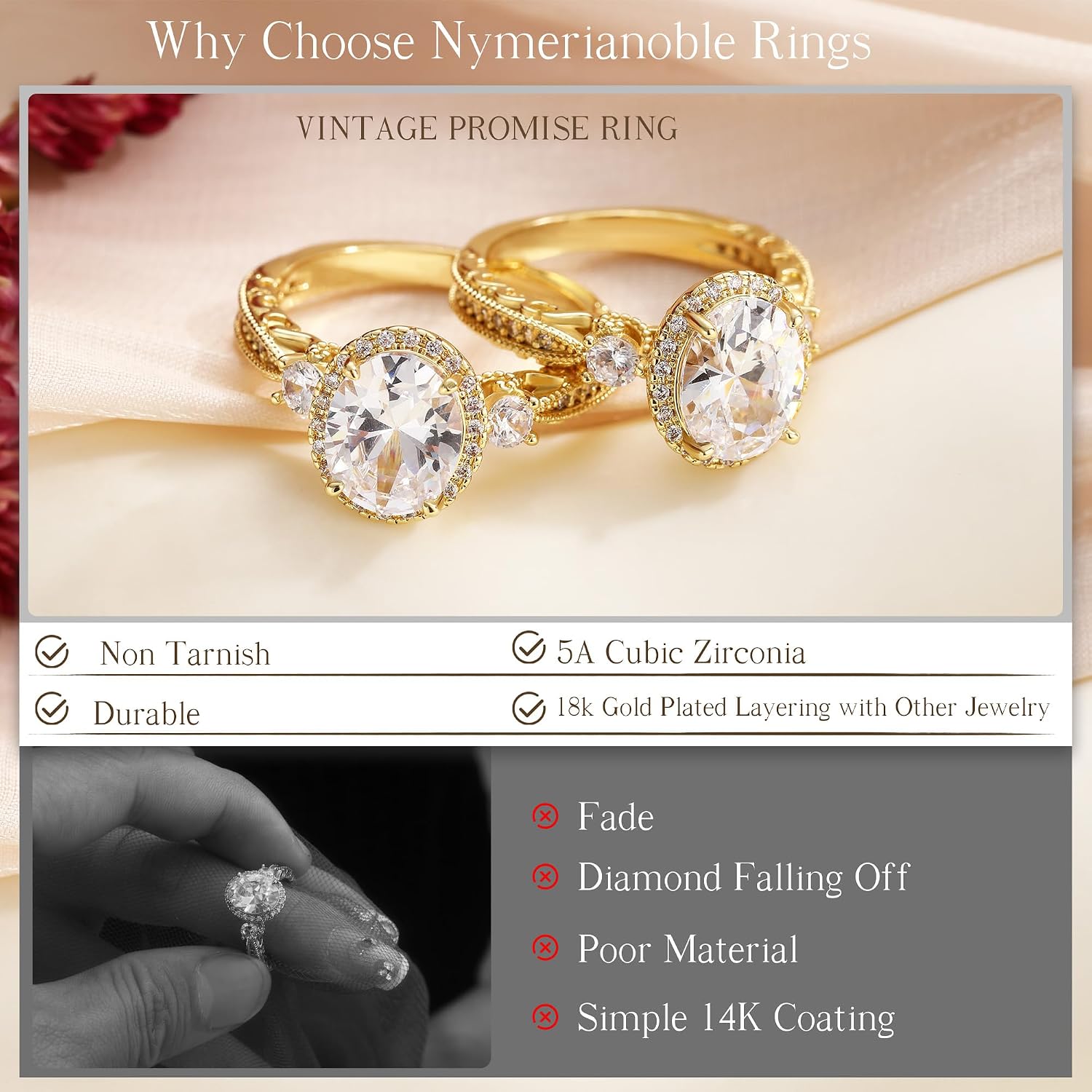 Promise Rings for Her, Solitaire Engagement Rings for Women Oval Cut Cubic Zirconia Wedding Bands for Women Girls Wife Graduation Gifts for Sister Wedding Gifts Size 5-10