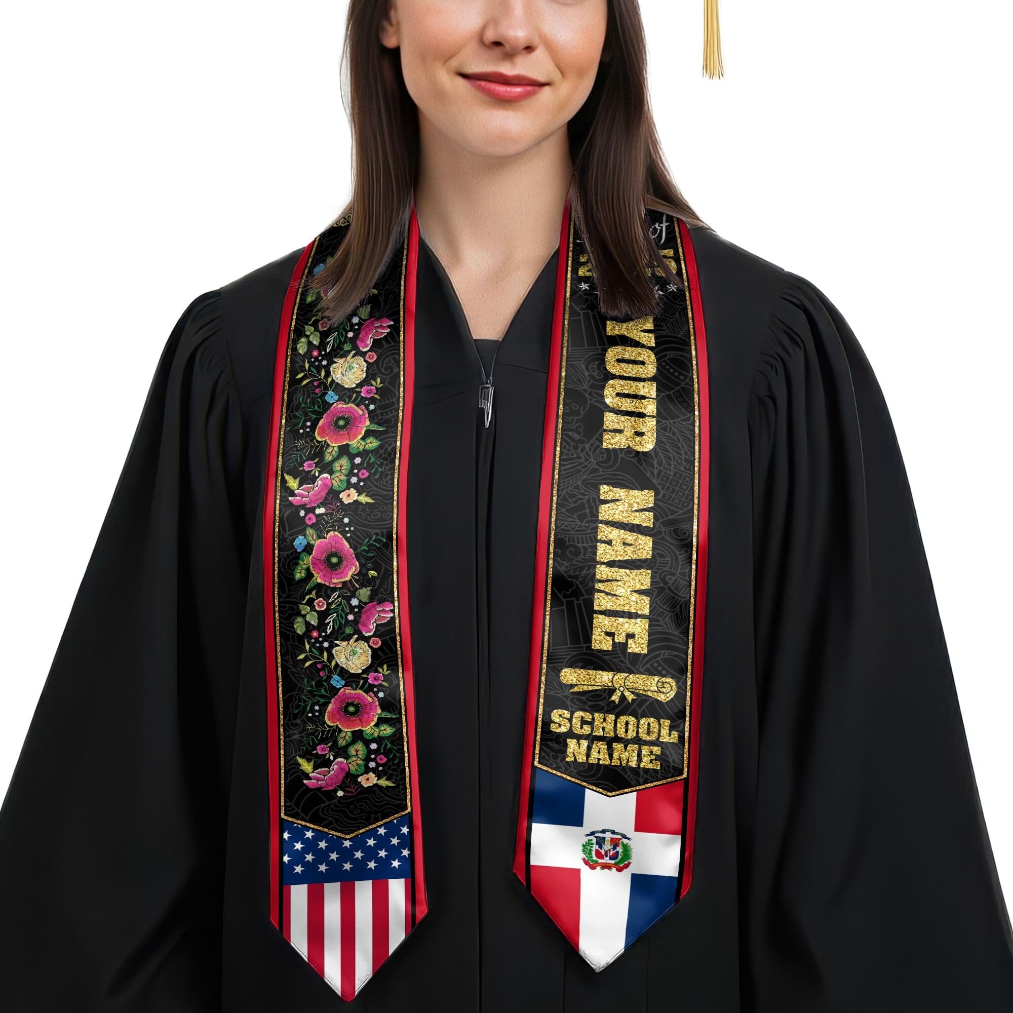 MonkeyVan Personalized Graduation Stole for Dominican Republic Senior, Dominican Flag Graduation Sash Class of 2025 Gifts S330