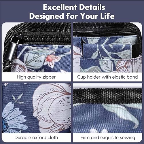 Miniatura 5 de Rhino Valley Bolsa lateral para silla de ruedas, bolsa para silla de ruedas con múltiples bolsillos con soporte para tazas, accesorios para