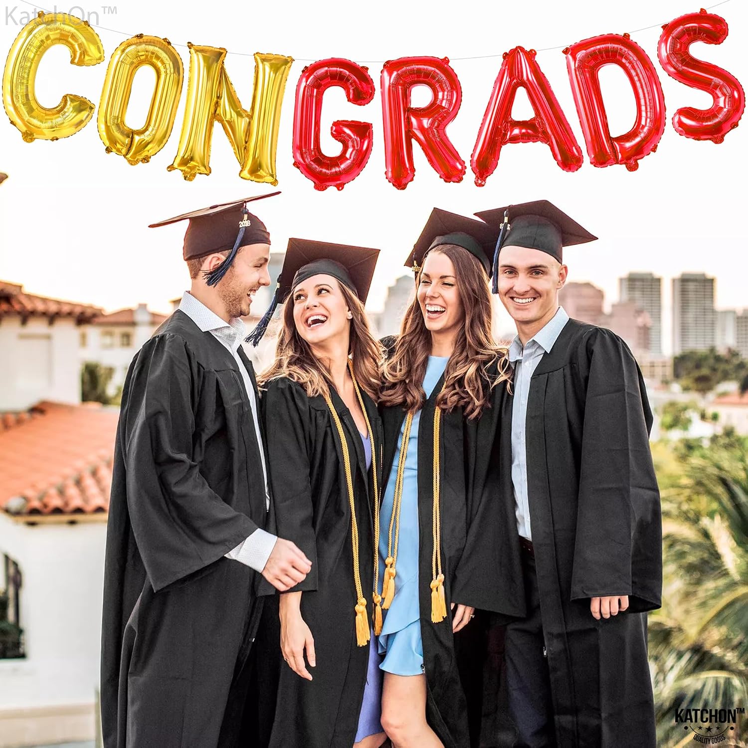 KatchOn, Red and Gold Congrats Balloon - 16 Inch | Congrats Grad Balloons Foil for 2026 Graduation Party Decorations | Red and Gold Graduation Decorations | Graduation decorations 2026