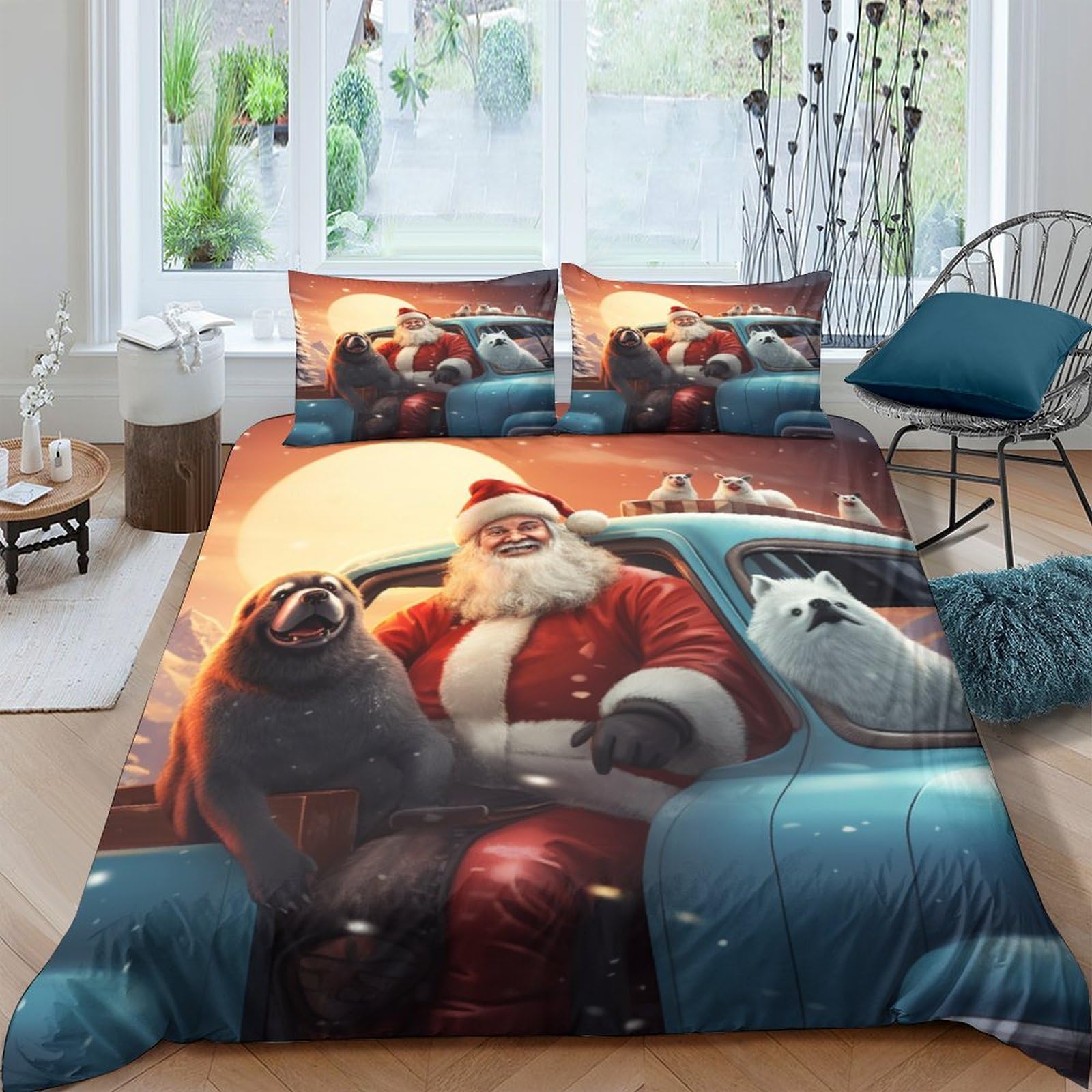 Housse de couette Père Noël cadeau idéal parure 3 pièces 200x200 cm INTCHE