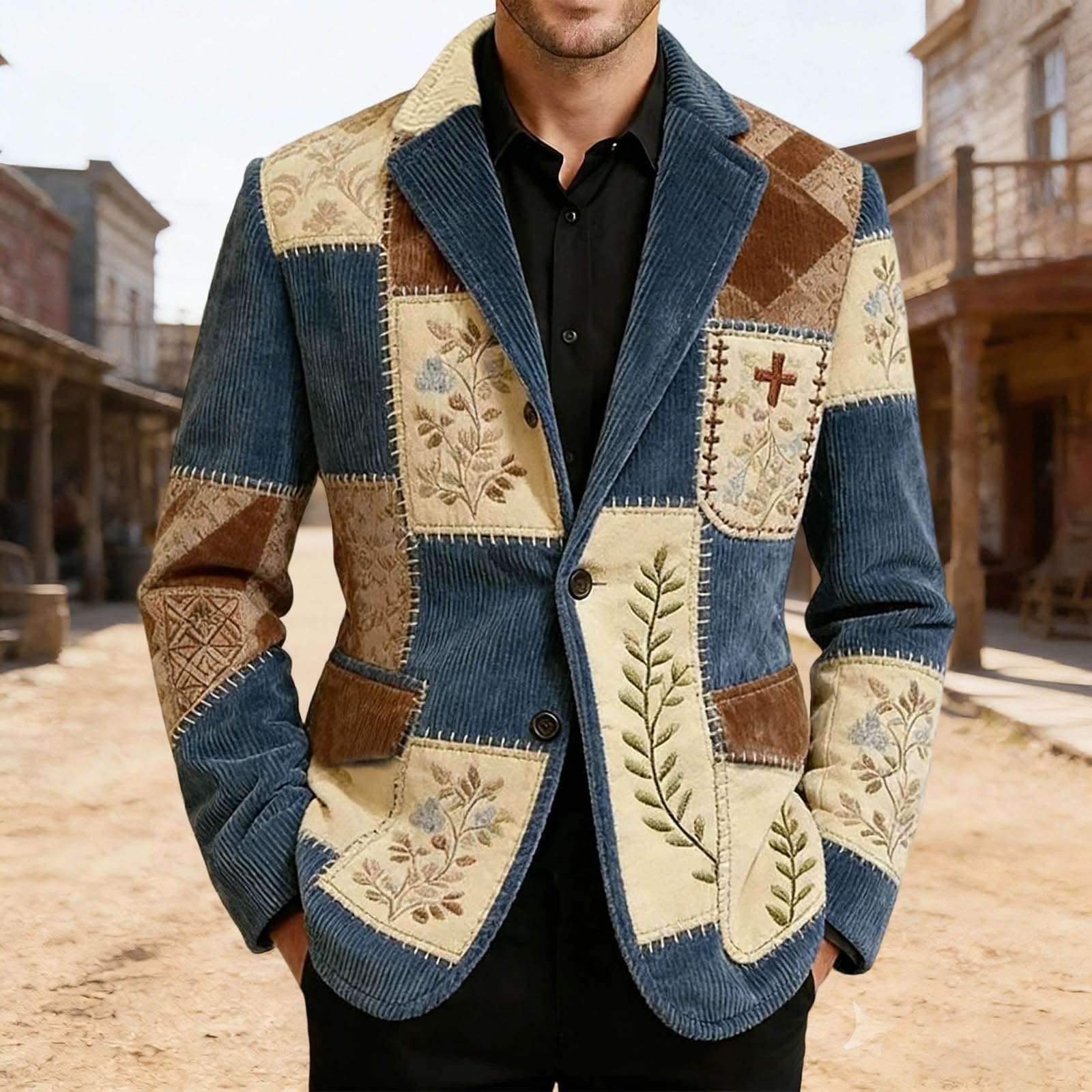 Blazer Hombre Chaqueta Americana Traje Estampado Geométrico Retro Western Casual Elegante con Solapa para Fiesta Ocio