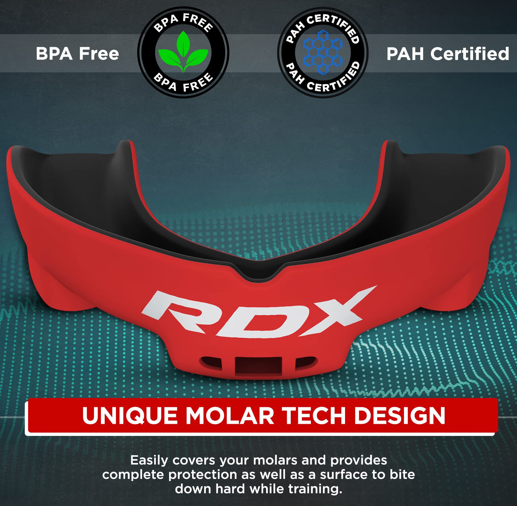 RDX Protège-Dents, Gouttière Coque Dentaire Pour Rugby, MMA, Hockey, Judo, Karaté, Arts Martiaux et Boxe, Respirant et Ajustable, Contient une boîte de rangement unique.