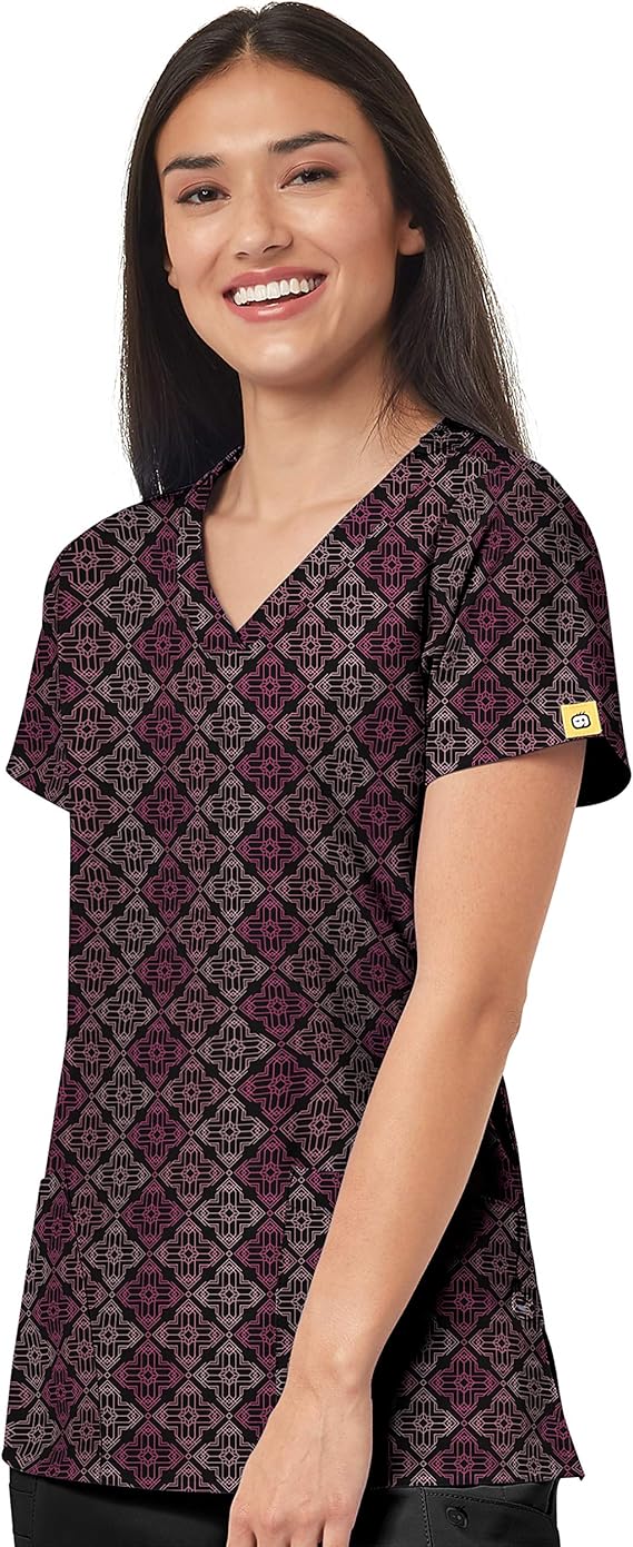 WonderWink Performance Fashion 6257 VNeck Print Scrub Top Black XX